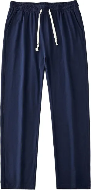 Mens Casual Sports Drawstring Pants Elastic Waist Straight Leg Chino Pant Lounge Baggy Men Trousers