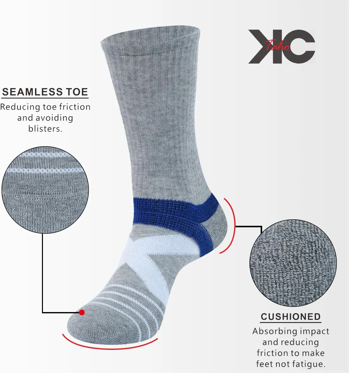 Men's Compression Athletic Cushioned Crew Socks (4 Pairs) Arch Support Hiking Walking Running Socks