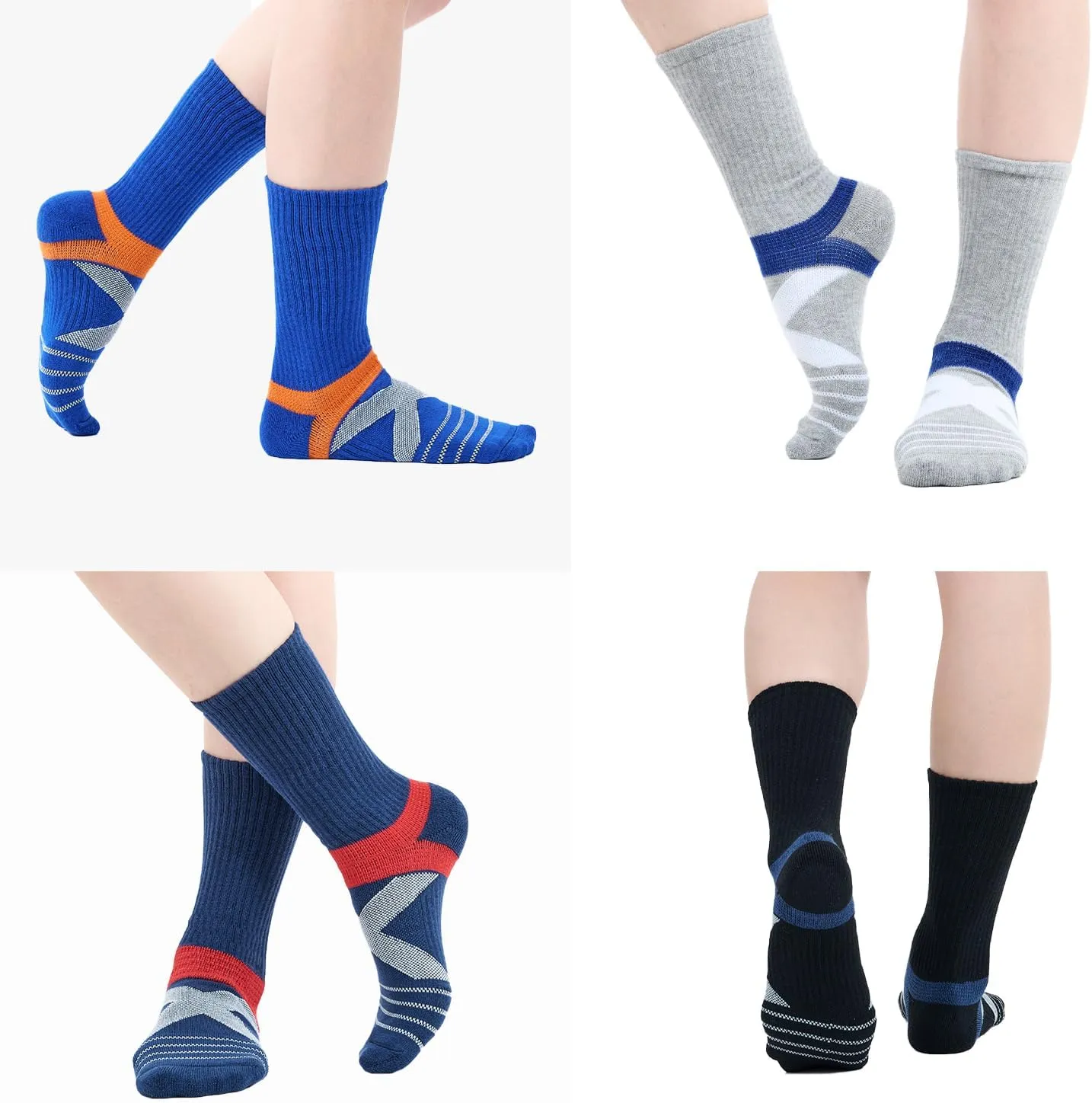 Men's Compression Athletic Cushioned Crew Socks (4 Pairs) Arch Support Hiking Walking Running Socks