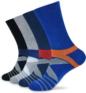 Men's Compression Athletic Cushioned Crew Socks (4 Pairs) Arch Support Hiking Walking Running Socks
