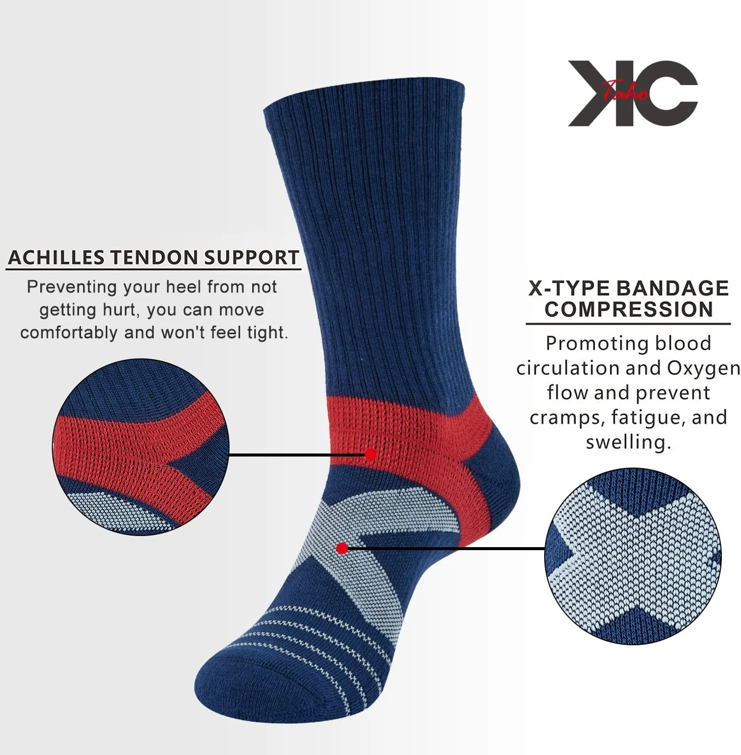 Men's Compression Athletic Cushioned Crew Socks (4 Pairs) Arch Support Hiking Walking Running Socks
