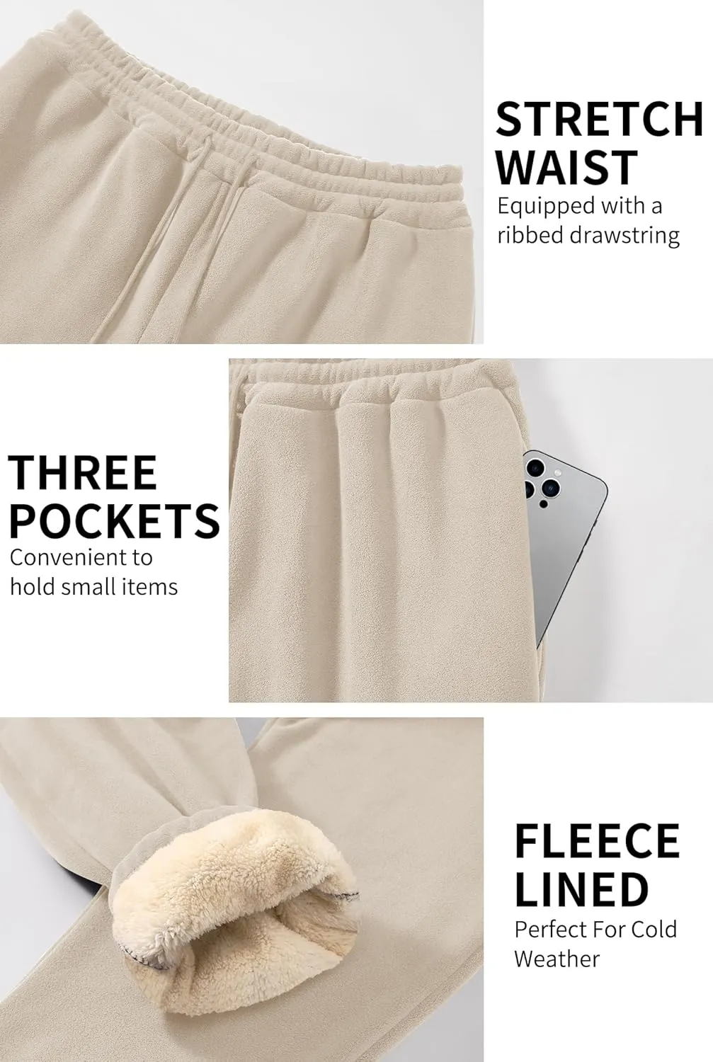 Men's Fleece Lined Sherpa Sweatpants Active Running Joggers with Pockets (S-2XL)