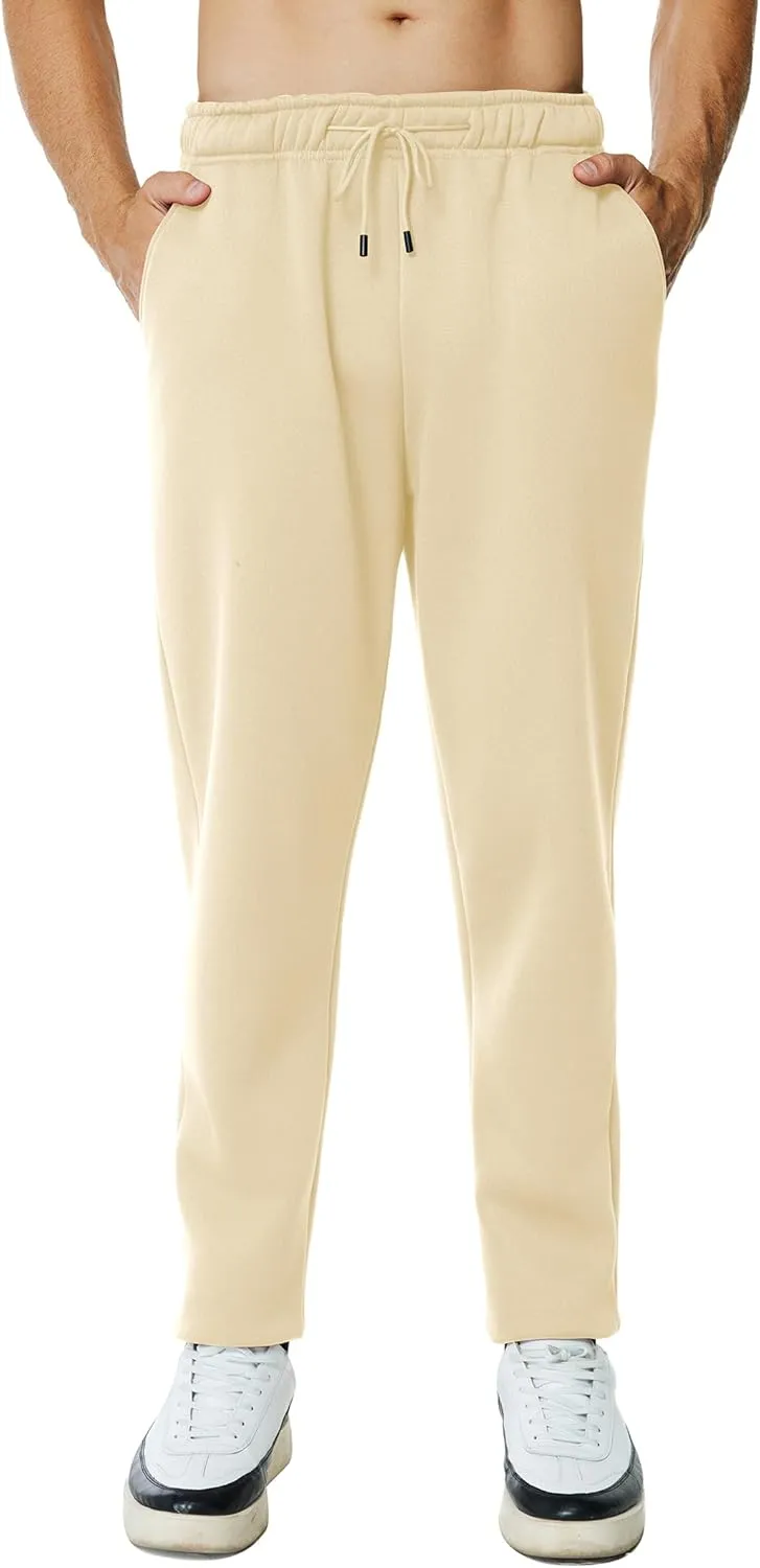 Men's Fleece Sweatpants Open Bottom Lounge Pants Casual Elastic Waist Jogger Pants with Pockets