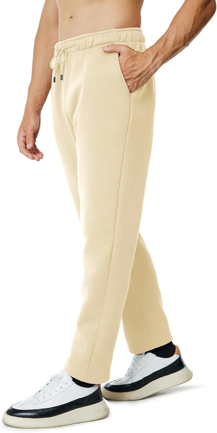 Men's Fleece Sweatpants Open Bottom Lounge Pants Casual Elastic Waist Jogger Pants with Pockets
