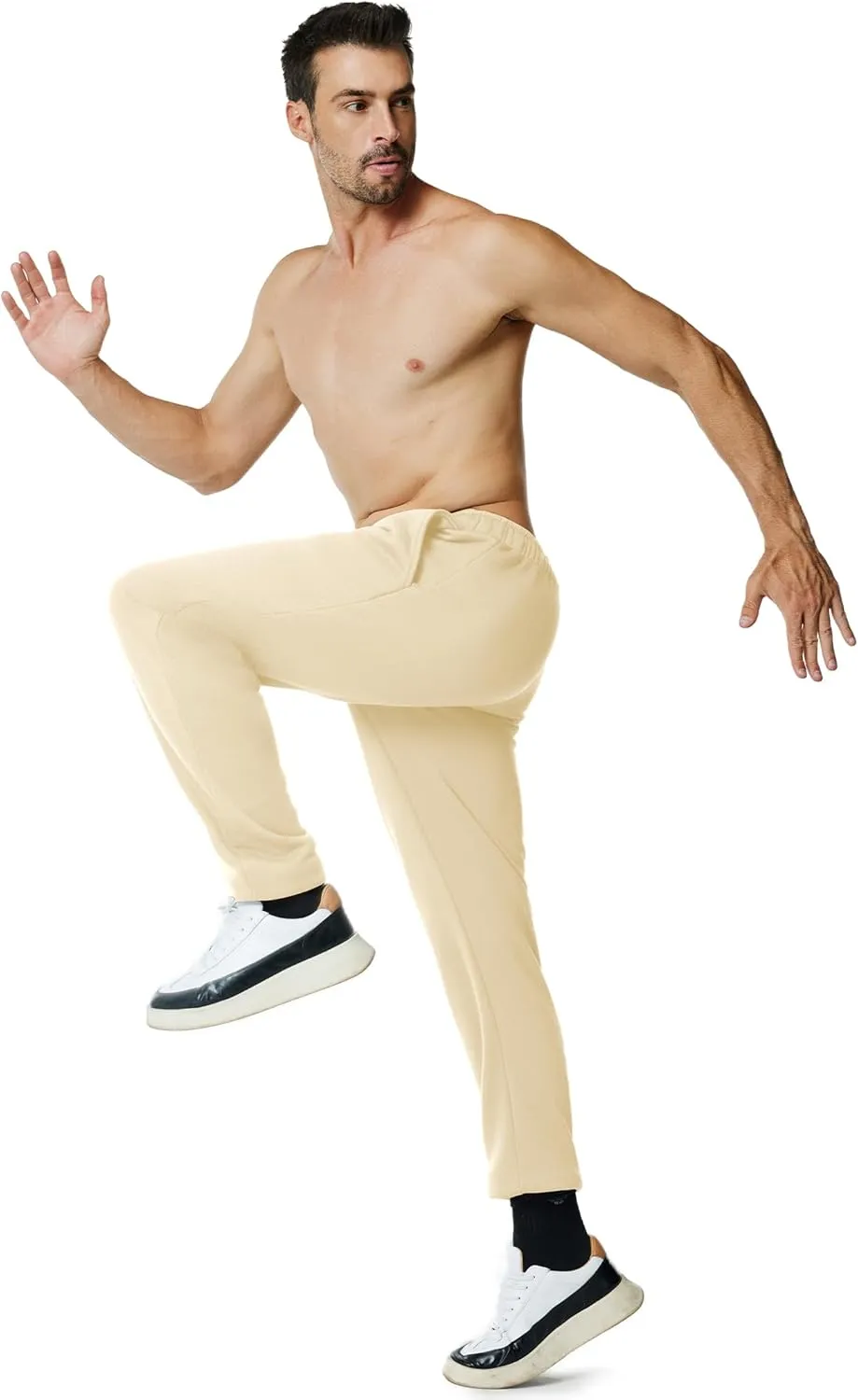 Men's Fleece Sweatpants Open Bottom Lounge Pants Casual Elastic Waist Jogger Pants with Pockets