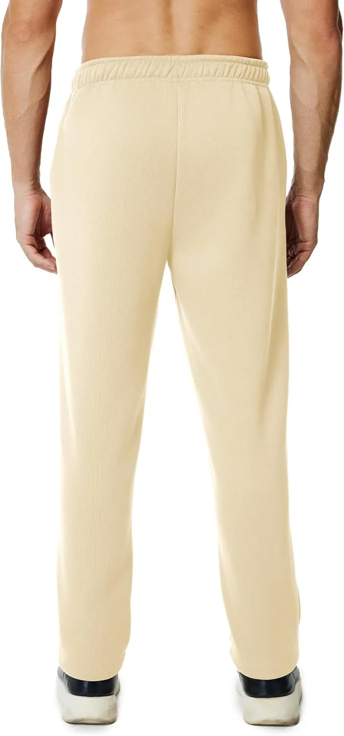 Men's Fleece Sweatpants Open Bottom Lounge Pants Casual Elastic Waist Jogger Pants with Pockets