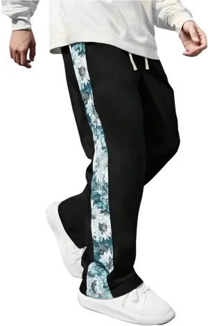 Men's Floral Sweatpants Baggy Straight Leg Track Pants Drawstring Waist Trousers Athletic Pants Streetwear