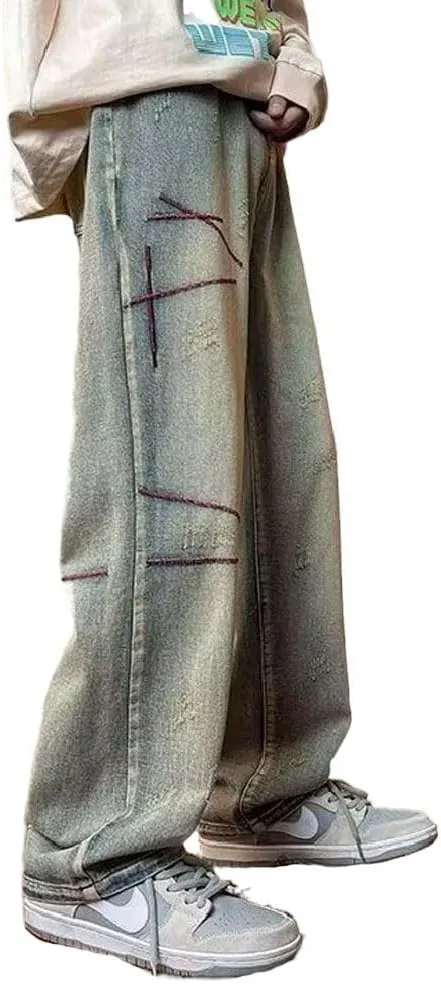 Mens Jeans Straight Leg Relaxed Fit Trendy Y2K Going Out Rock Denim Pants