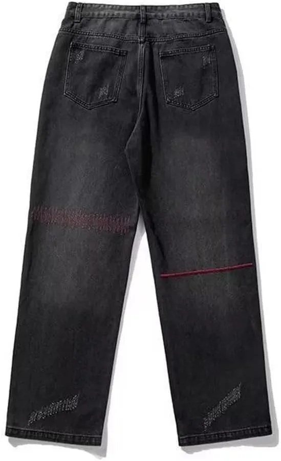 Mens Jeans Straight Leg Relaxed Fit Trendy Y2K Going Out Rock Denim Pants