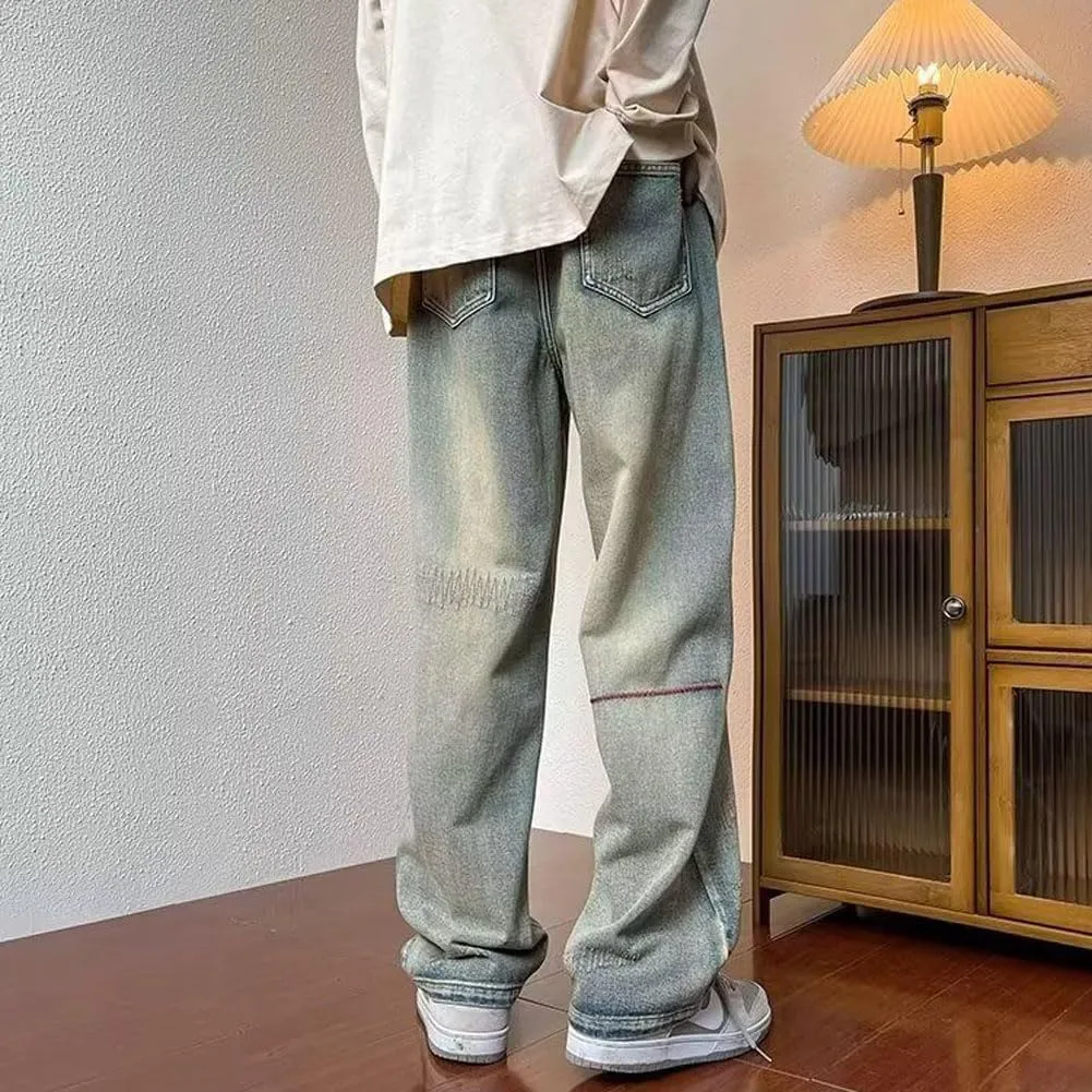 Mens Jeans Straight Leg Relaxed Fit Trendy Y2K Going Out Rock Denim Pants
