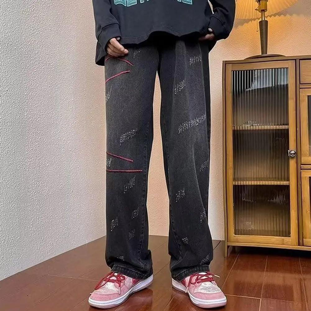 Mens Jeans Straight Leg Relaxed Fit Trendy Y2K Going Out Rock Denim Pants