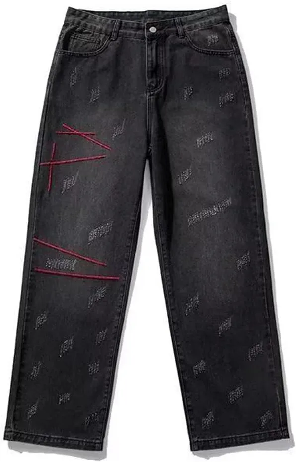 Mens Jeans Straight Leg Relaxed Fit Trendy Y2K Going Out Rock Denim Pants