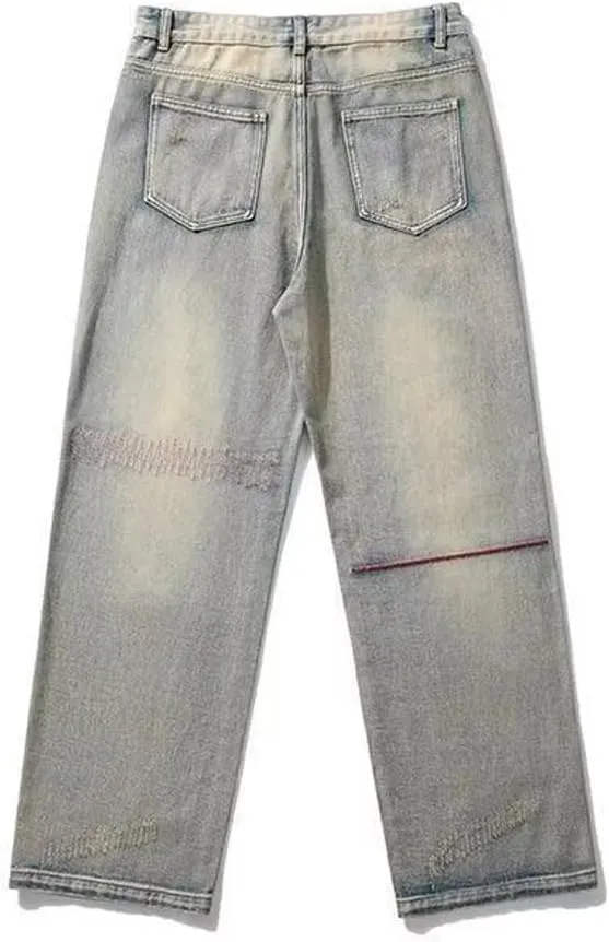 Mens Jeans Straight Leg Relaxed Fit Trendy Y2K Going Out Rock Denim Pants