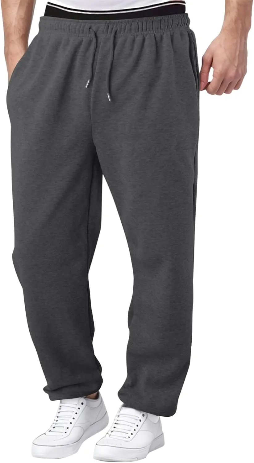 Mens Straight Leg Sweatpants Baggy Elastic Waist Athletic Pants Cozy Casual Fleece Pants Open Bottom Sweat Pants 2025