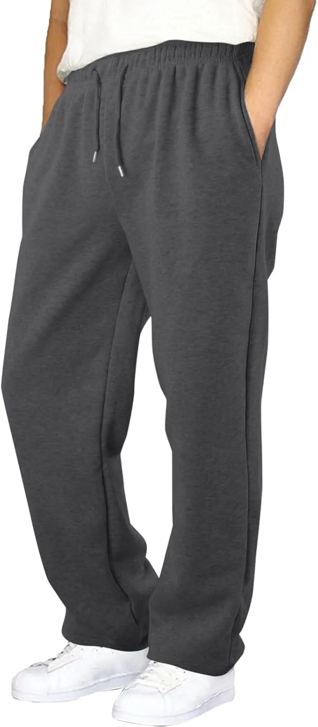 Mens Straight Leg Sweatpants Baggy Elastic Waist Athletic Pants Cozy Casual Fleece Pants Open Bottom Sweat Pants 2025