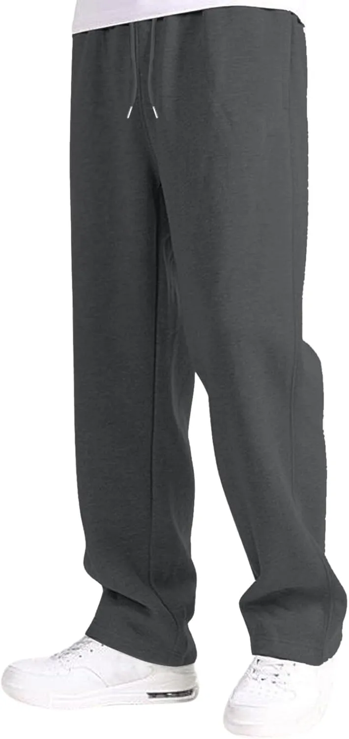 Mens Straight Leg Sweatpants Baggy Elastic Waist Athletic Pants Cozy Casual Fleece Pants Open Bottom Sweat Pants 2025