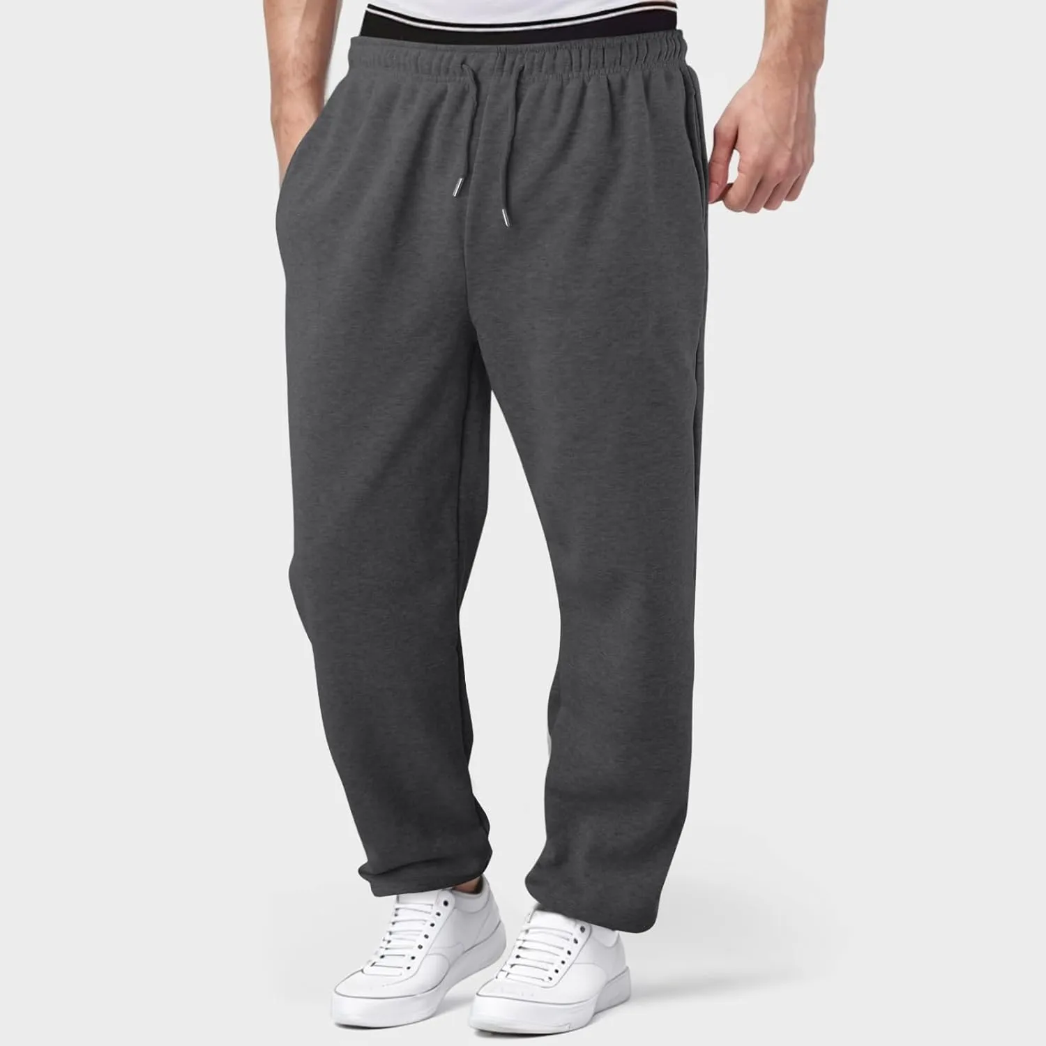 Mens Straight Leg Sweatpants Baggy Elastic Waist Athletic Pants Cozy Casual Fleece Pants Open Bottom Sweat Pants 2025