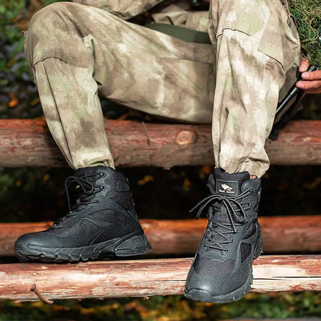 Men's Tactical Boots,High-Tops Desert Combat Boots Outdoor Mountaineering Off-Road Military Boots,Black- 41/UK 7.5/US 8