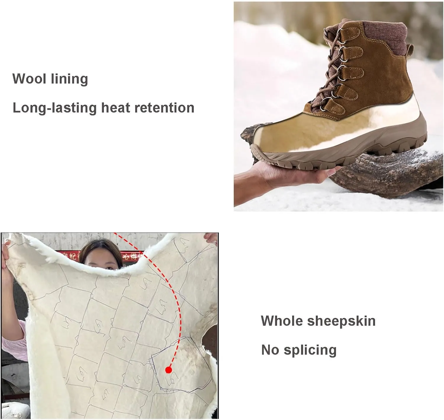 Mens Winter Boots, Leather and Fur Integrated Snow Boots Winter Warm Waterproof High Top Cotton Shoes Anti-Slip Short Boots, Outdoor Cold-Proof Boots