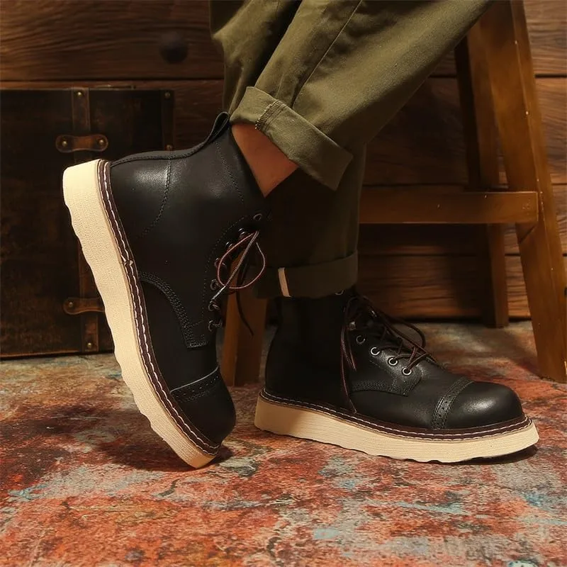 Men's Workwear High-top Soft-soled Thick-soled Boots Leather Inner Comfortable Breathable Round-toed Oxford Shoes Suitable for Mountaineering Travel