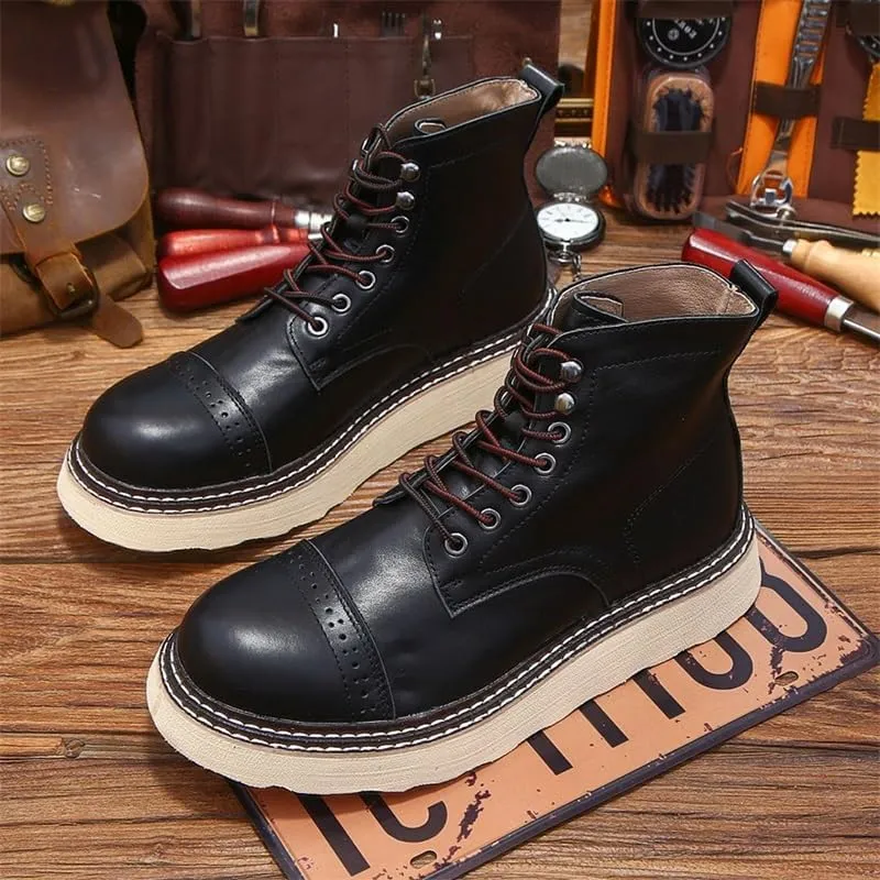Men's Workwear High-top Soft-soled Thick-soled Boots Leather Inner Comfortable Breathable Round-toed Oxford Shoes Suitable for Mountaineering Travel