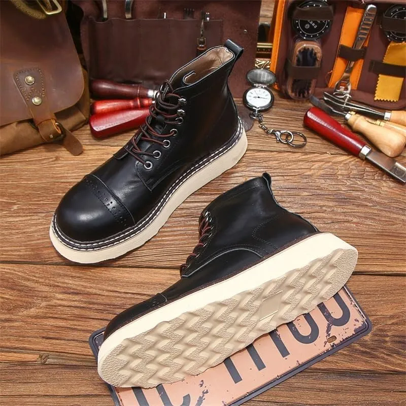 Men's Workwear High-top Soft-soled Thick-soled Boots Leather Inner Comfortable Breathable Round-toed Oxford Shoes Suitable for Mountaineering Travel