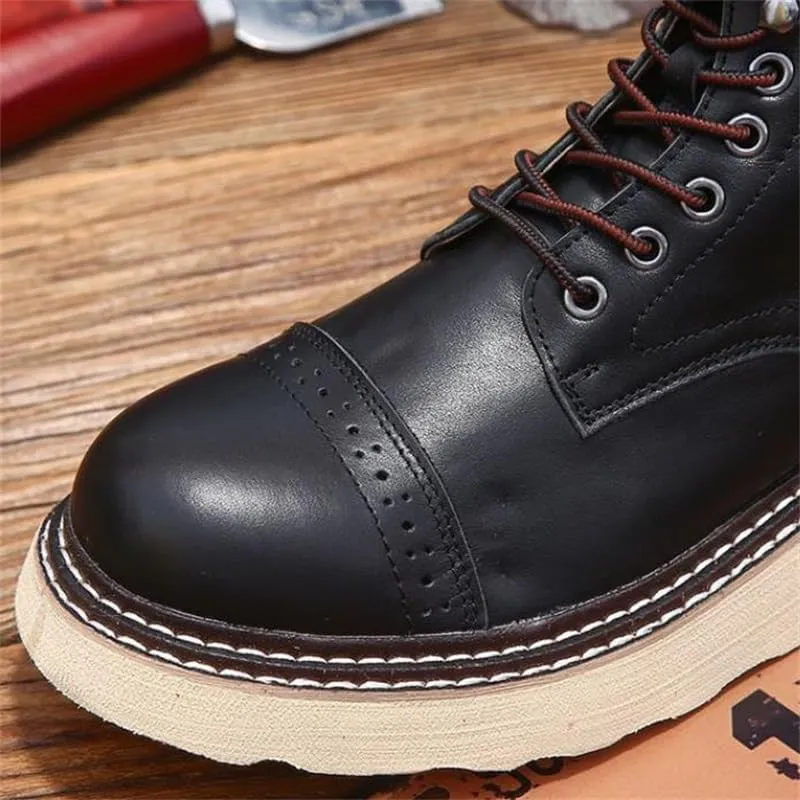 Men's Workwear High-top Soft-soled Thick-soled Boots Leather Inner Comfortable Breathable Round-toed Oxford Shoes Suitable for Mountaineering Travel