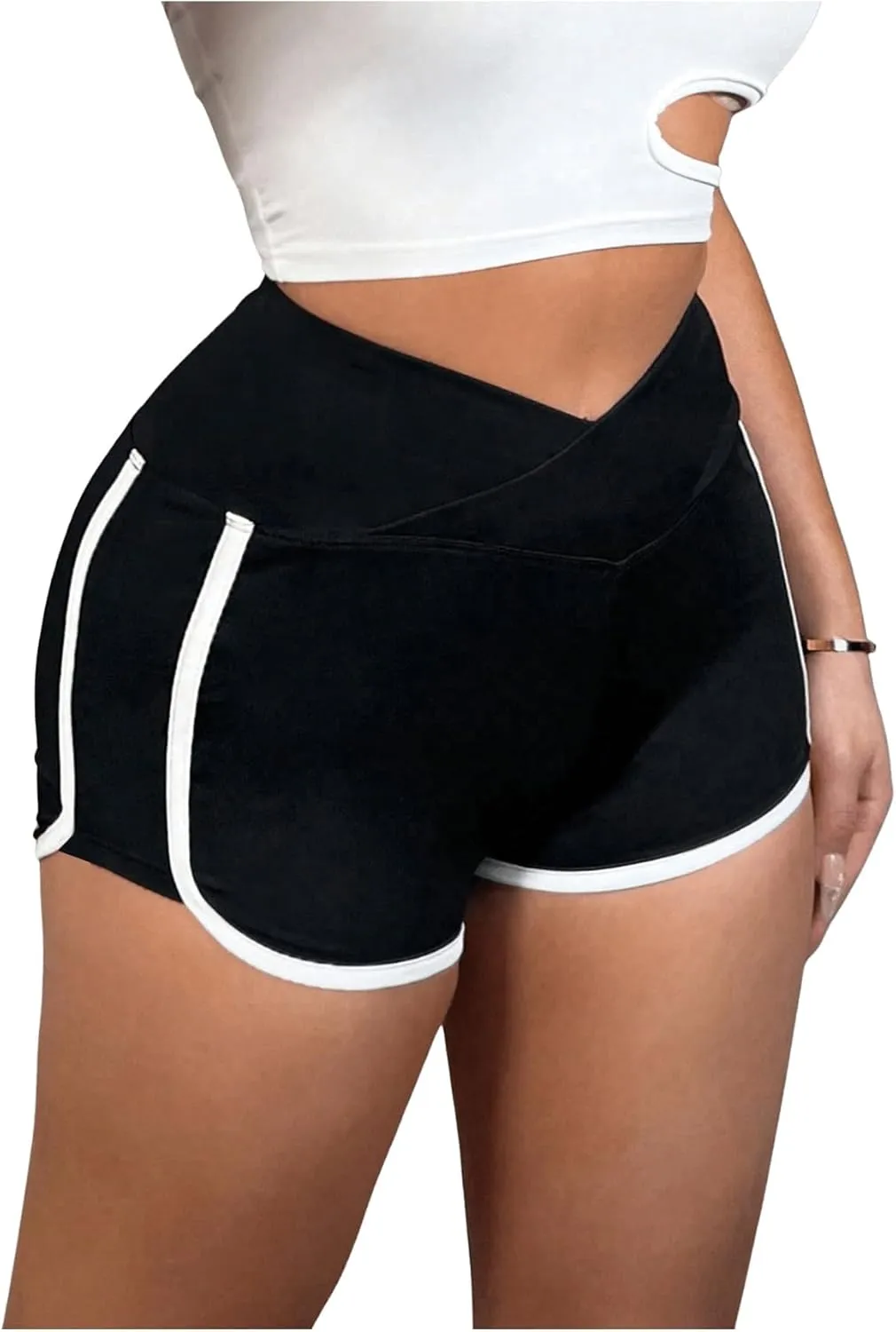 Milumia Women's Crossover High Waisted Track Shorts Athletic Yoga Dolphin Shorts