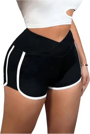 Milumia Women's Crossover High Waisted Track Shorts Athletic Yoga Dolphin Shorts