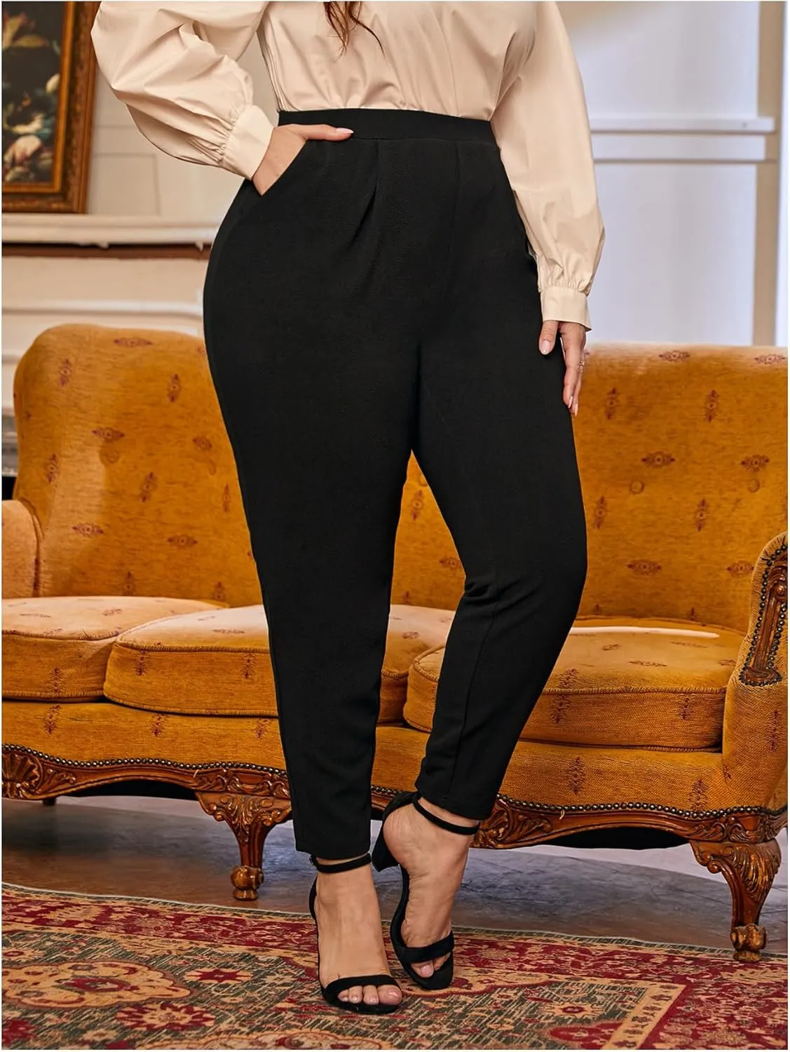 Milumia Women's Plus Size High Waisted Tapered Pants Work Long Pants with Pockets