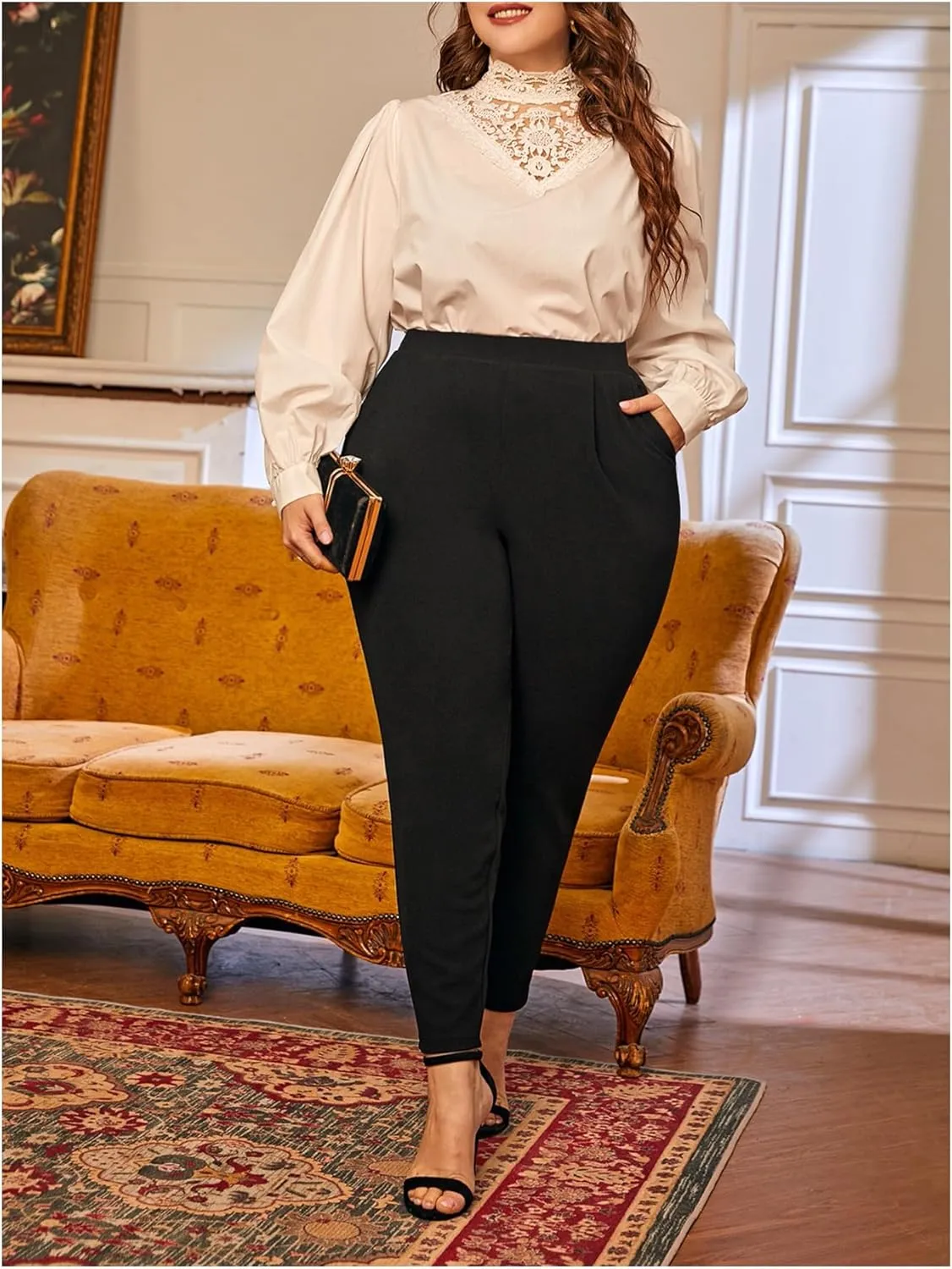 Milumia Women's Plus Size High Waisted Tapered Pants Work Long Pants with Pockets