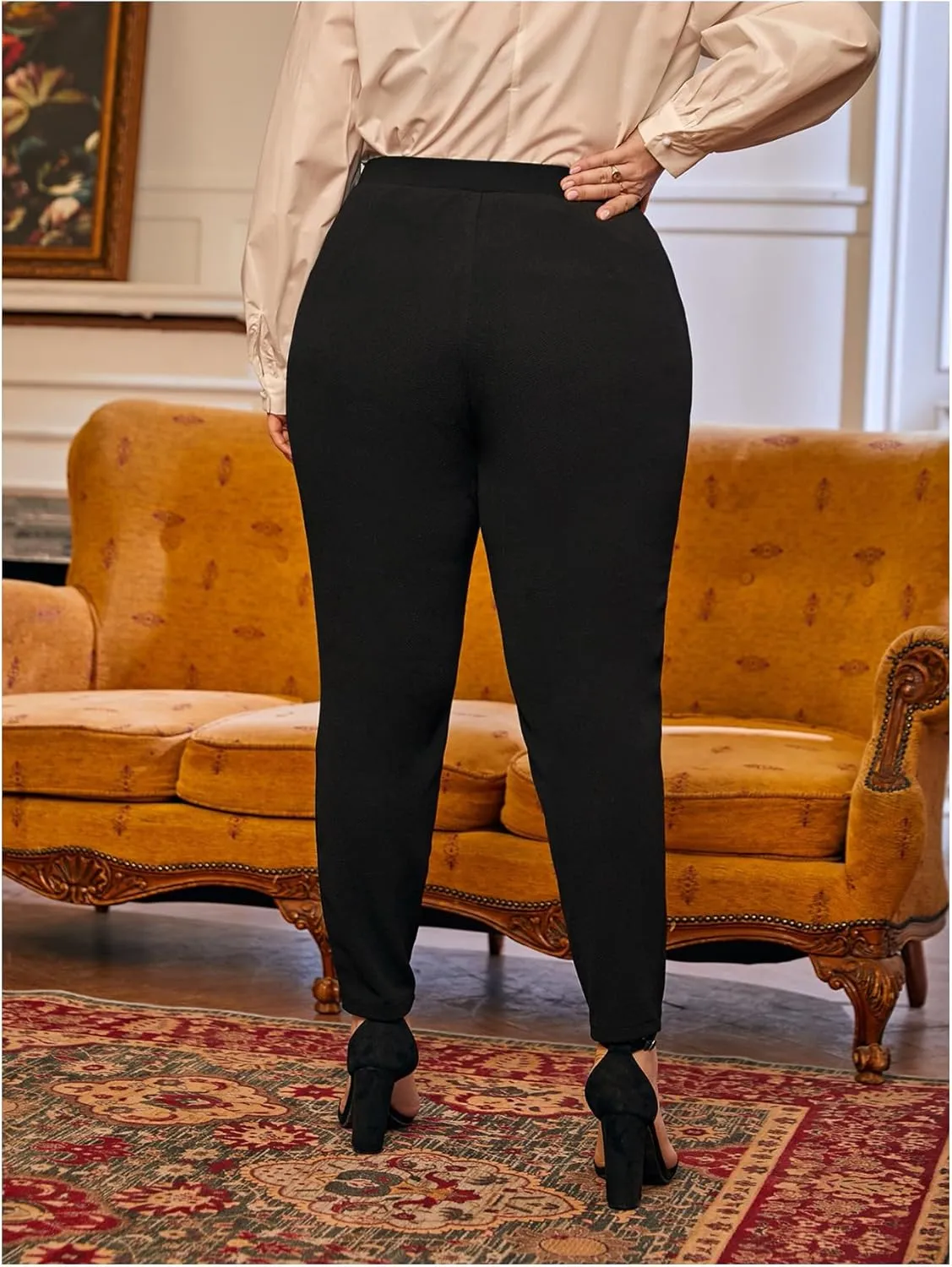 Milumia Women's Plus Size High Waisted Tapered Pants Work Long Pants with Pockets