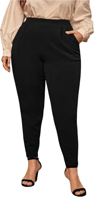 Milumia Women's Plus Size High Waisted Tapered Pants Work Long Pants with Pockets