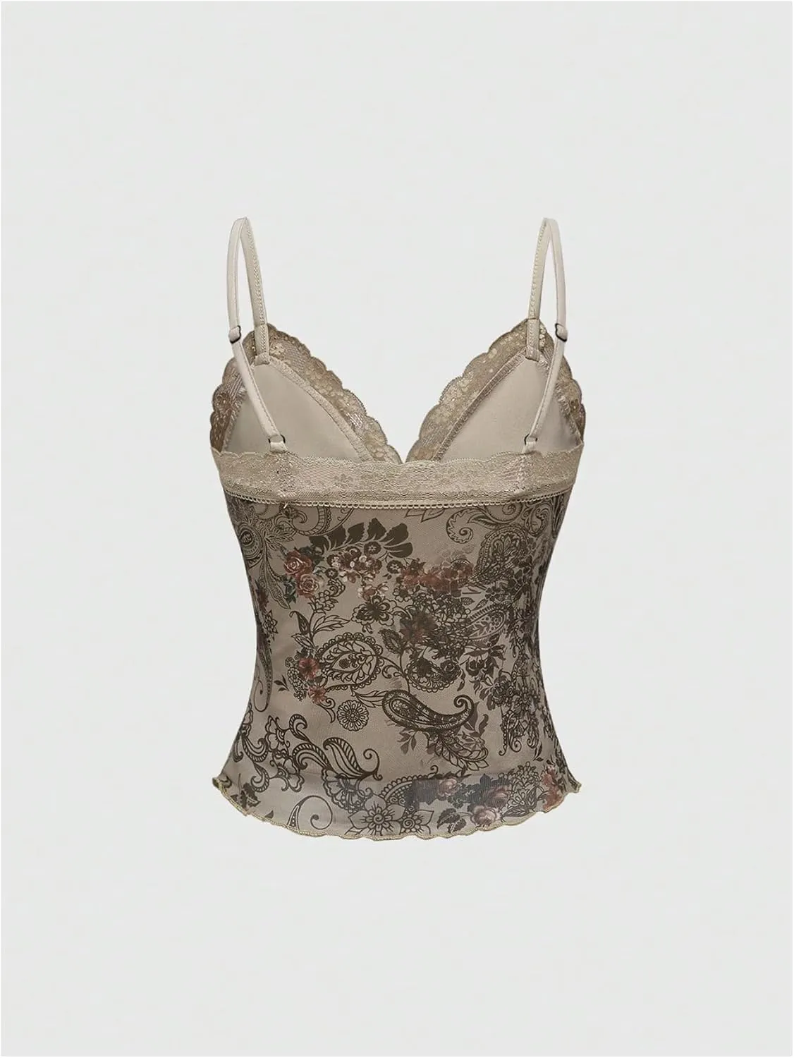 Milumia Women's Vintage Floral Cami Crop Top Lace Trim V Neck Camisoles