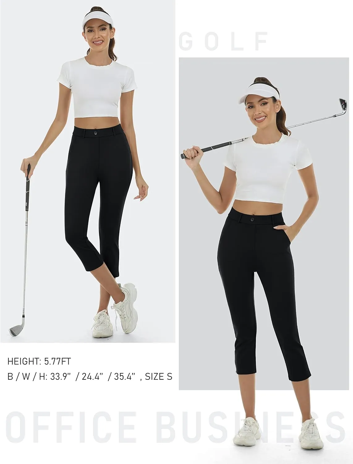 MoFiz Women's Golf Capri Pants Stretch Slim Business Casual Pants Straight Leg Yoga Dress Pants with Pockets Office Slacks
