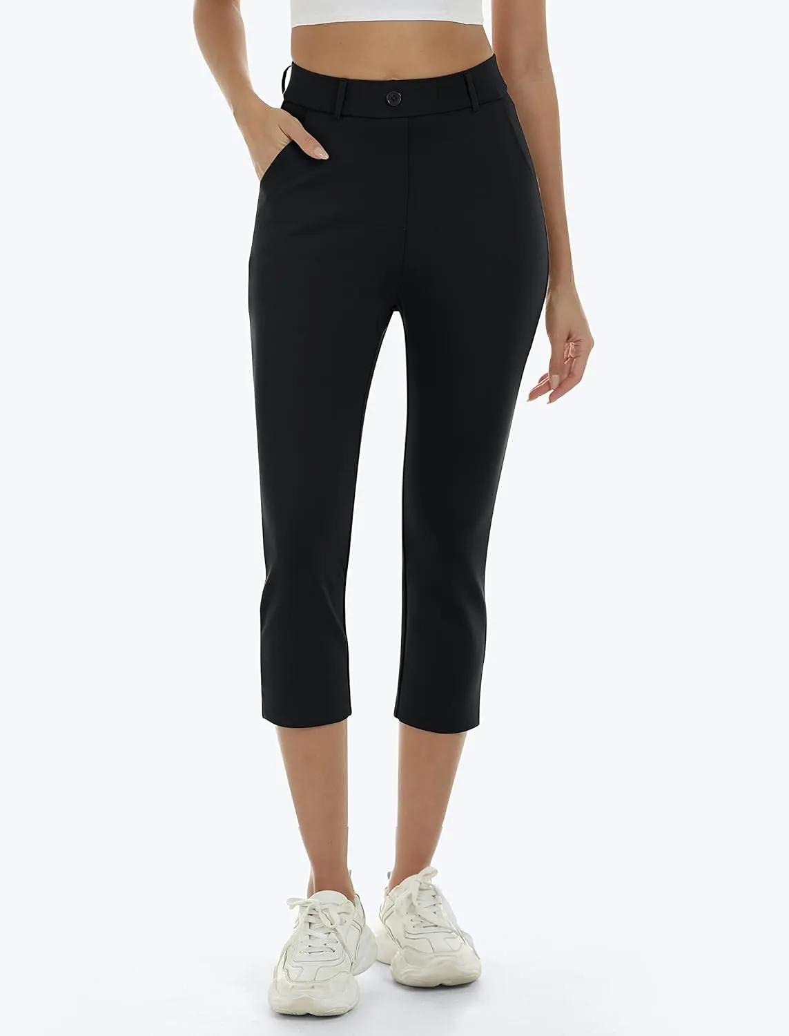 MoFiz Women's Golf Capri Pants Stretch Slim Business Casual Pants Straight Leg Yoga Dress Pants with Pockets Office Slacks