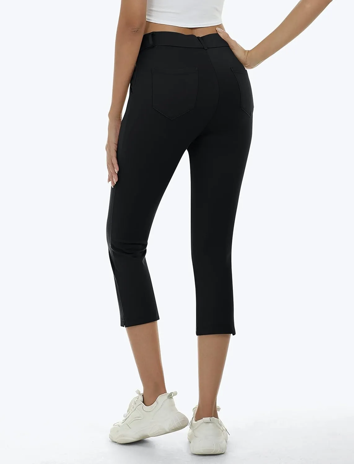 MoFiz Women's Golf Capri Pants Stretch Slim Business Casual Pants Straight Leg Yoga Dress Pants with Pockets Office Slacks