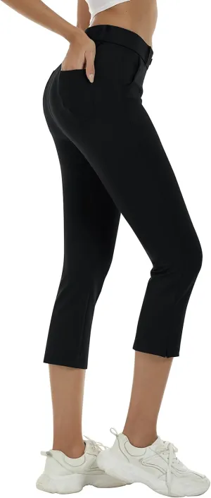 MoFiz Women's Golf Capri Pants Stretch Slim Business Casual Pants Straight Leg Yoga Dress Pants with Pockets Office Slacks