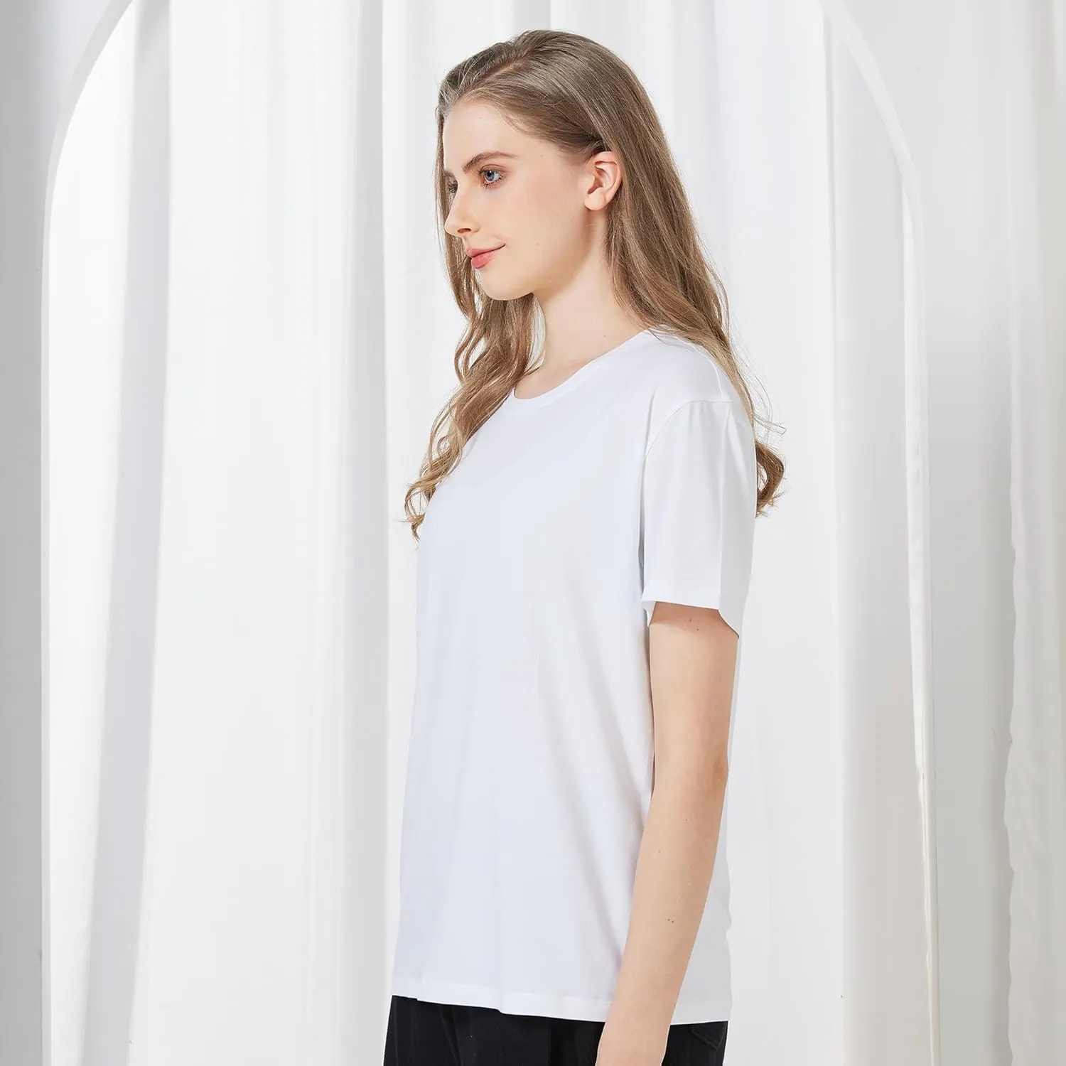 netdraw Women's Ultra Soft Bamboo Viscose T-Shirt Loose Fit Crew Neck Casual Lounge Comfy Cotton Sleep Pajama Tops