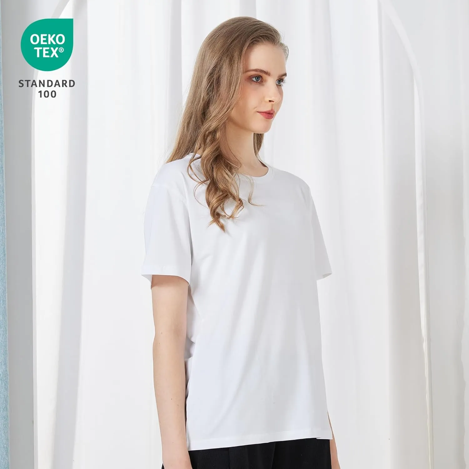 netdraw Women's Ultra Soft Bamboo Viscose T-Shirt Loose Fit Crew Neck Casual Lounge Comfy Cotton Sleep Pajama Tops