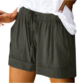 Plus Size Summer Shorts for Women Dressy Casual Elastic Waist Drawstring Cotton Linen Shorts with Pockets