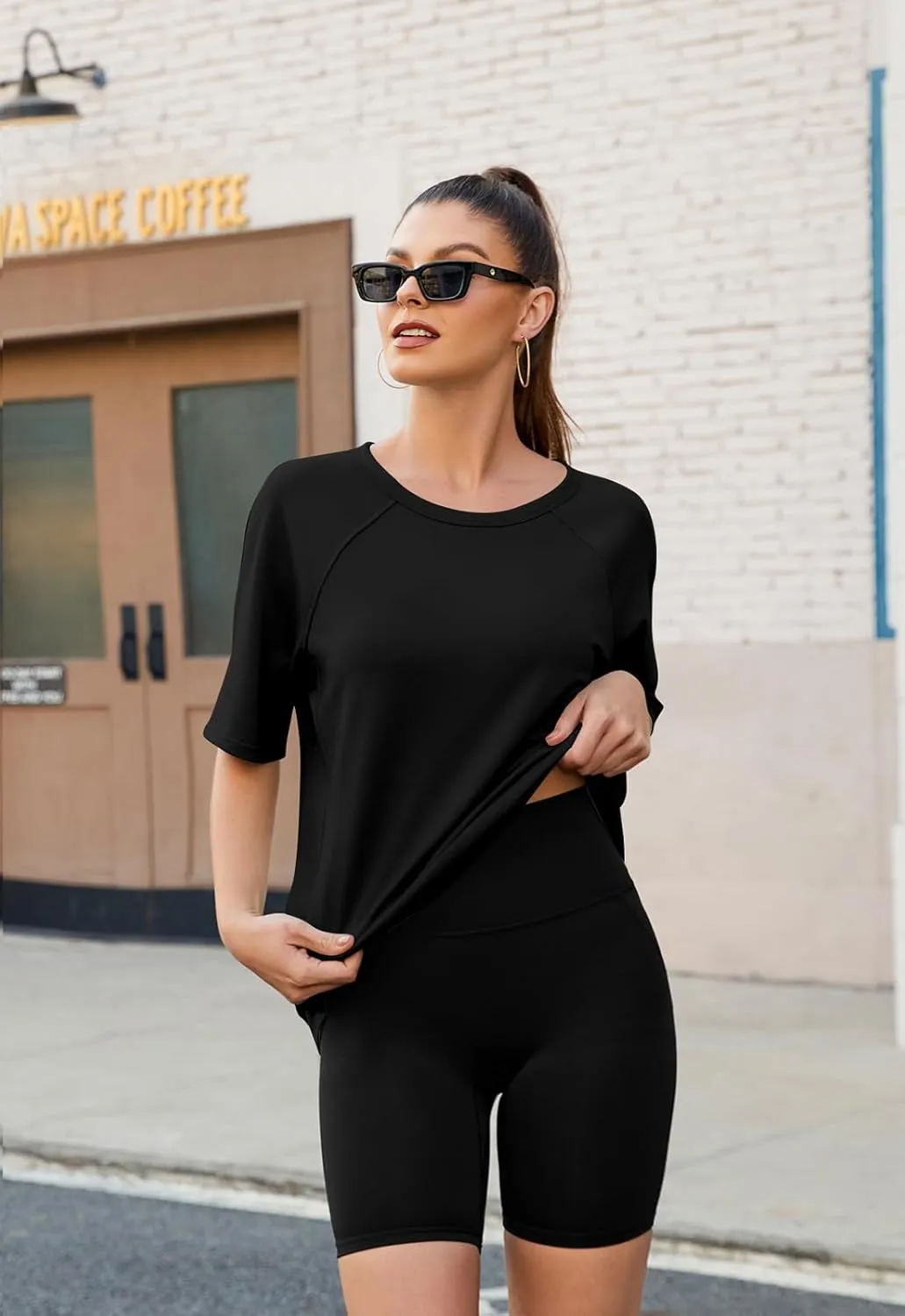 Poetsky Oversized T Shirts for Women Crew Neck Short Sleeve Summer Tops Loose Casual High Low Blouses