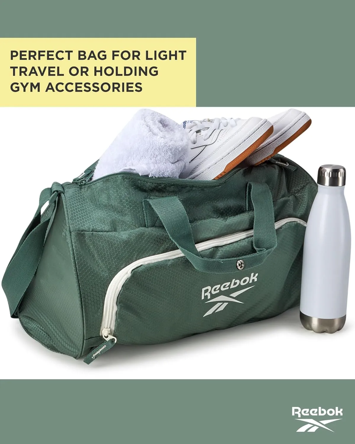 Reebok Duffle Bag - Unisex Lightweight Gym, Sports and Travel Mini Carry On Weekender Bags for Women and Men, Perth II Green, One Size