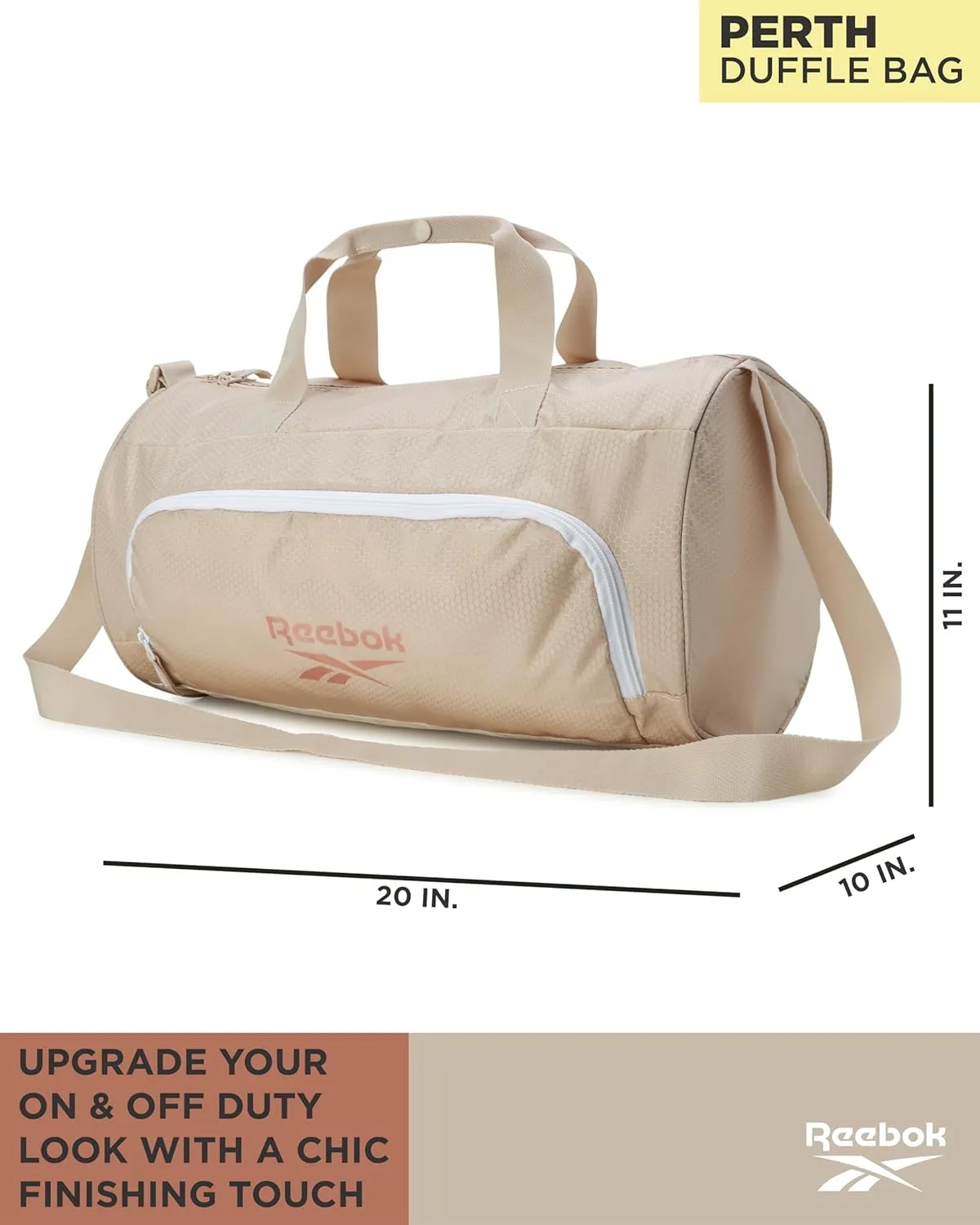 Reebok Duffle Bag - Unisex Lightweight Gym, Sports and Travel Mini Carry On Weekender Bags for Women and Men, Perth II Light Brown, One Size