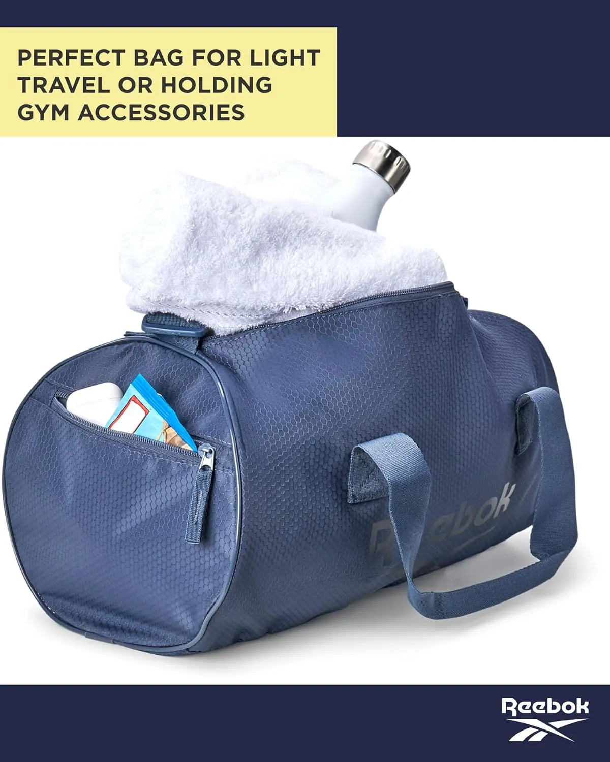 Reebok Duffle Bag - Unisex Lightweight Gym, Sports and Travel Mini Carry On Weekender Bags for Women and Men, Plyo Blue, One Size