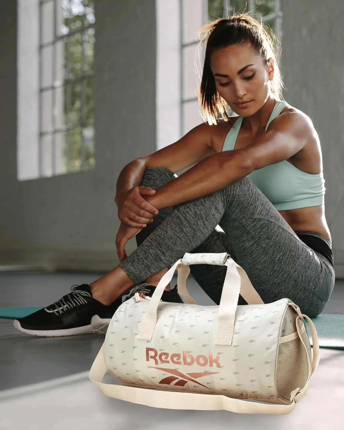 Reebok Duffle Bag - Unisex Lightweight Gym, Sports and Travel Mini Carry On Weekender Bags for Women and Men, Plyo Cream, One Size