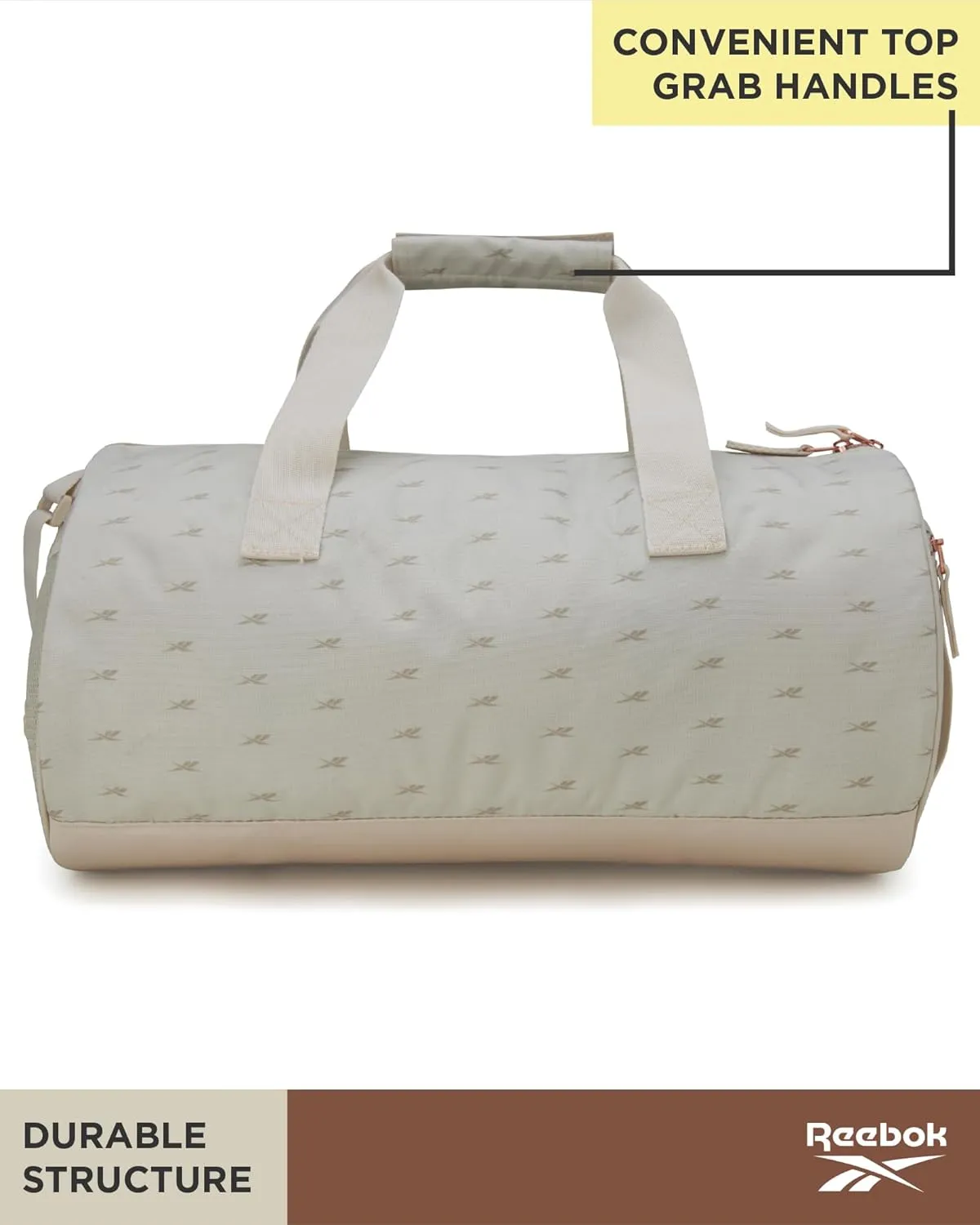 Reebok Duffle Bag - Unisex Lightweight Gym, Sports and Travel Mini Carry On Weekender Bags for Women and Men, Plyo Cream, One Size