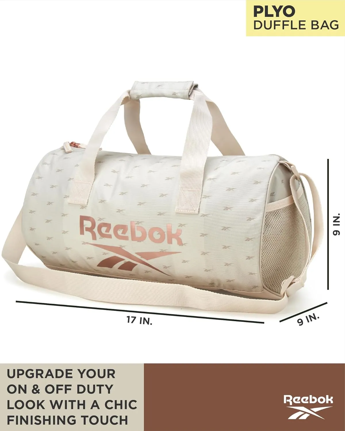 Reebok Duffle Bag - Unisex Lightweight Gym, Sports and Travel Mini Carry On Weekender Bags for Women and Men, Plyo Cream, One Size