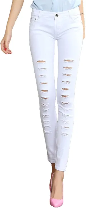 Ripped Jeans for Women Mid Waisted Skinny Destroyed Denim Pants Slim Fit Distressed Stretch Butt Lift Jean Trouser