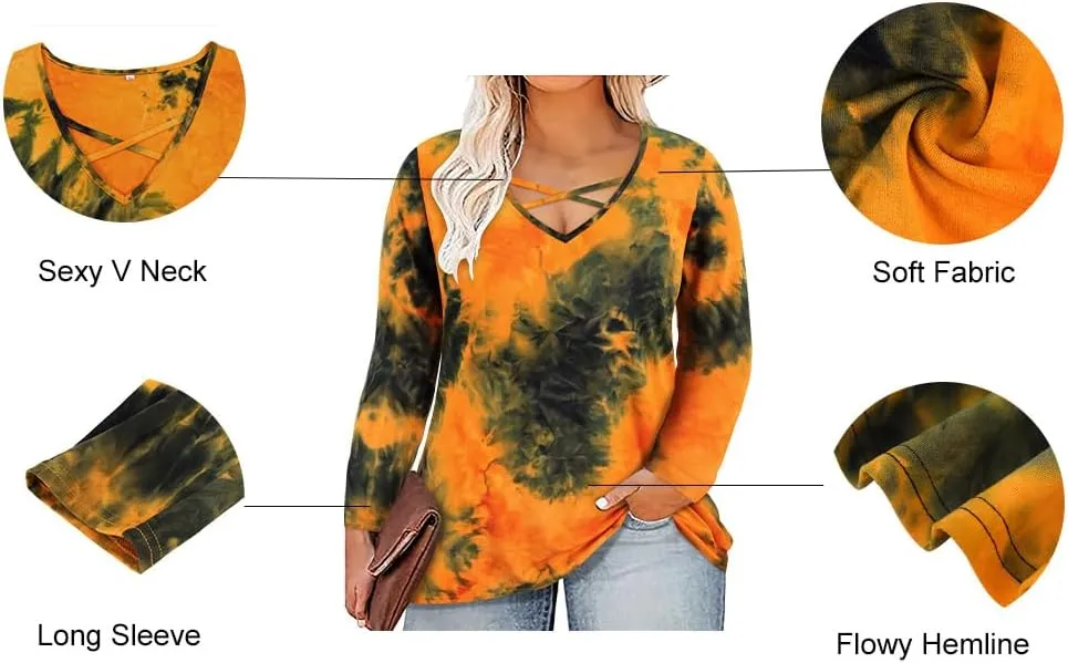 RITERA Plus Size Top for Women Long Sleeve T-Shirt Casual Blouses Fall Winter Halloween Christmas V Neck for Women
